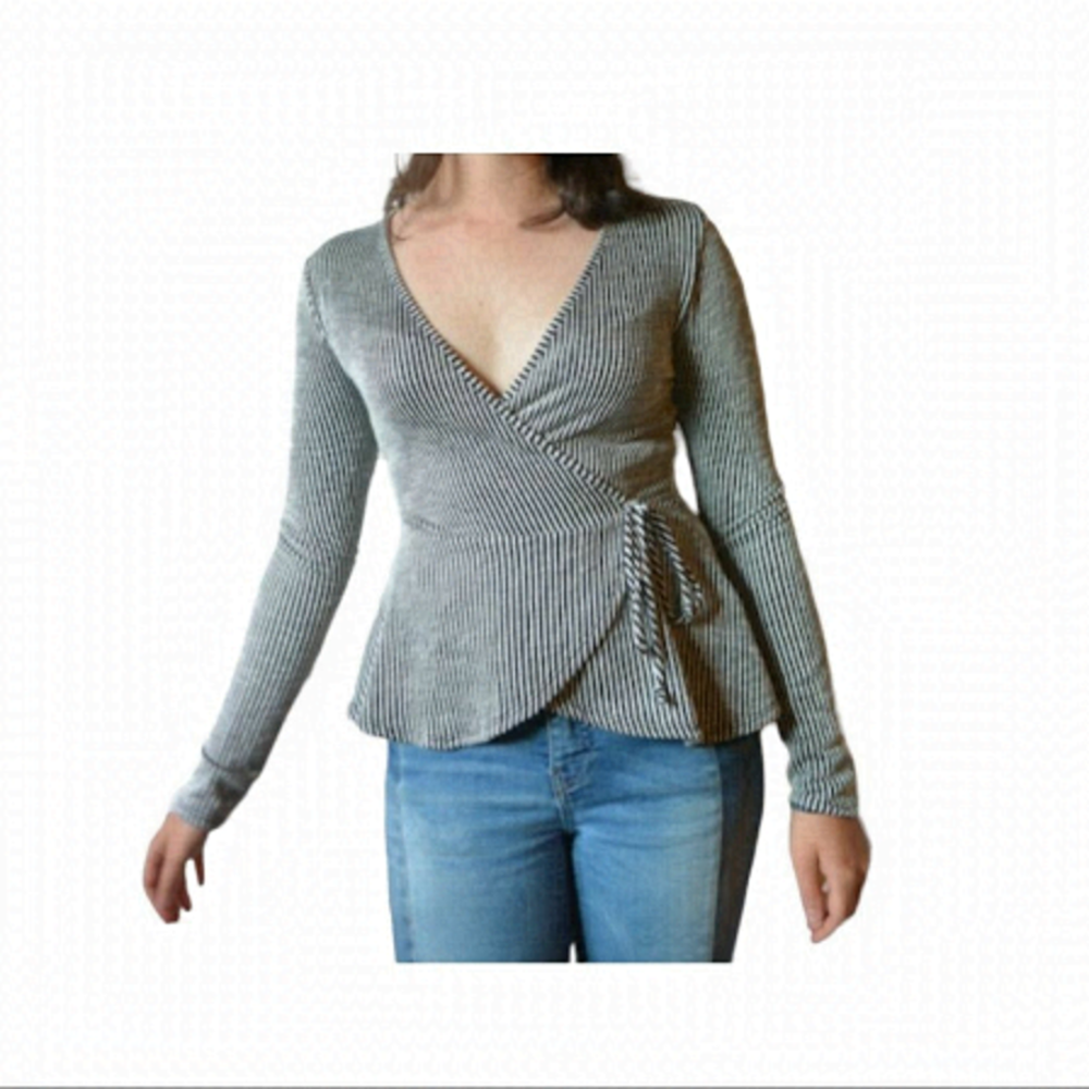 4/$45 | CAUTION To The WIND | Brown Striped Wrap Shirt  | Medium